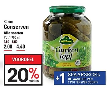 Aanbiedingen Conserven alle soorten - Kühne - Geldig van 05/01/2017 tot 23/01/2017 bij Sligro