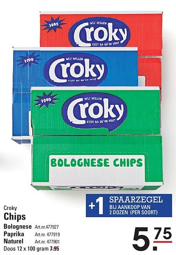 Aanbiedingen Chips bolognese - Croky - Geldig van 05/01/2017 tot 23/01/2017 bij Sligro