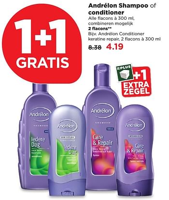 Aanbiedingen Andrélon shampoo of conditioner - Andrelon - Geldig van 15/01/2017 tot 21/01/2017 bij Plus
