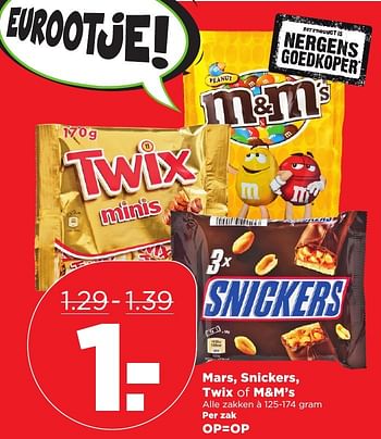 Aanbiedingen Mars, snickers, twix of m+m`s - Mars Snacks - Geldig van 15/01/2017 tot 21/01/2017 bij Plus