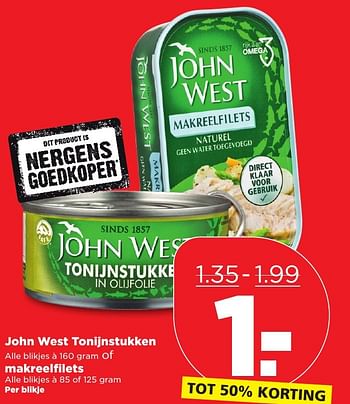 Aanbiedingen John west tonijnstukken of makreelfilets - John West - Geldig van 15/01/2017 tot 21/01/2017 bij Plus