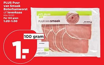 Aanbiedingen Plus puur van smaak boterhamworst of leverkaas - Huismerk - Plus - Geldig van 15/01/2017 tot 21/01/2017 bij Plus