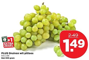 Aanbiedingen Plus druiven wit pitloos - Huismerk - Plus - Geldig van 15/01/2017 tot 21/01/2017 bij Plus