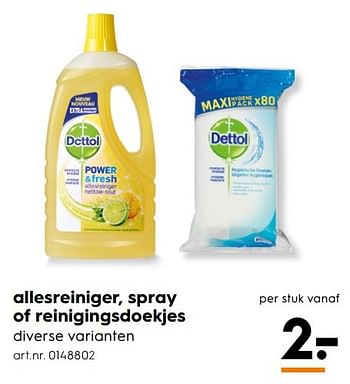 Aanbiedingen Allesreiniger, spray of reinigingsdoekjes - Dettol - Geldig van 15/01/2017 tot 21/01/2017 bij Blokker