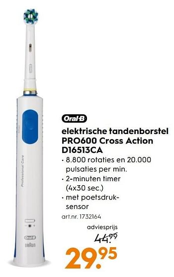 Aanbiedingen Oral-b elektrische tandenborstel pro600 cross action d16513ca - Oral-B - Geldig van 15/01/2017 tot 21/01/2017 bij Blokker