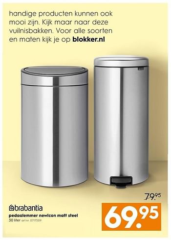 Aanbiedingen Pedaalemmer newicon matt steel - Brabantia - Geldig van 15/01/2017 tot 21/01/2017 bij Blokker