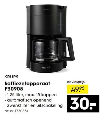Aanbiedingen Krups koffiezetapparaat f30908 - Krups - Geldig van 15/01/2017 tot 21/01/2017 bij Blokker