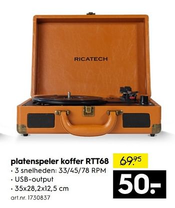 Aanbiedingen Platenspeler koffer rtt68 - Ricatech - Geldig van 15/01/2017 tot 21/01/2017 bij Blokker