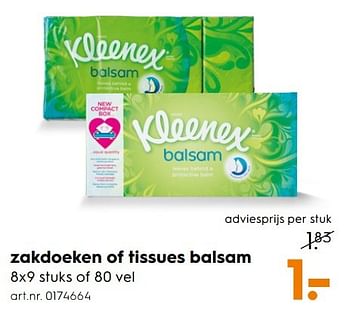 Aanbiedingen Zakdoeken of tissues balsam - Kleenex - Geldig van 15/01/2017 tot 21/01/2017 bij Blokker
