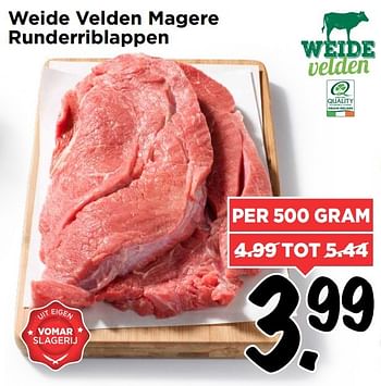 Aanbiedingen Weide velden magere runderriblappen - Weide Velden - Geldig van 15/01/2017 tot 21/01/2017 bij Vomar