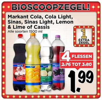 Aanbiedingen Markant cola, cola light, sinas, sinas light, lemon + lime of cassis - Markant - Geldig van 15/01/2017 tot 21/01/2017 bij Vomar