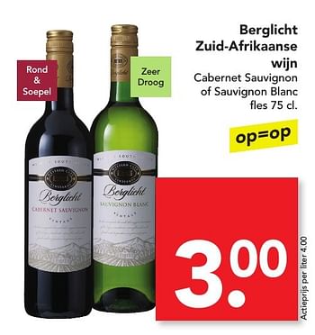 Aanbiedingen Berglicht zuid-afrikaanse wijn - Witte wijnen - Geldig van 15/01/2017 tot 21/01/2017 bij Deen Supermarkten