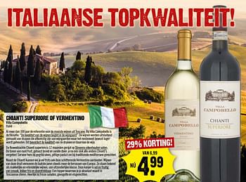 Aanbiedingen Chianti superiore of vermentino - Rode wijnen - Geldig van 15/01/2017 tot 21/01/2017 bij Dirk III