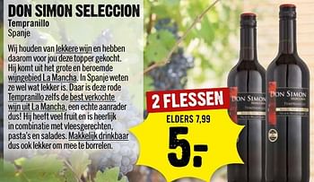 Aanbiedingen Don simon seleccion tempranillo - Rode wijnen - Geldig van 15/01/2017 tot 21/01/2017 bij Dirk III