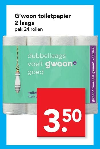 Aanbiedingen G`woon toiletpapier 2 laags - Gâ€™woon - Geldig van 17/01/2017 tot 17/01/2017 bij Deen Supermarkten