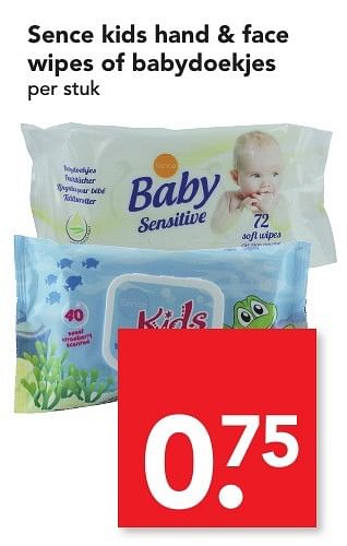 Aanbiedingen Sence kids hand + face wipes of babydoekjes - Huismerk deen supermarkt - Geldig van 17/01/2017 tot 17/01/2017 bij Deen Supermarkten