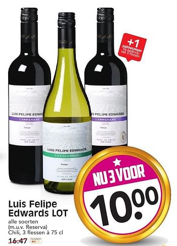 Aanbiedingen Luis felipe edwards lot - Rode wijnen - Geldig van 15/01/2017 tot 21/01/2017 bij Em-té