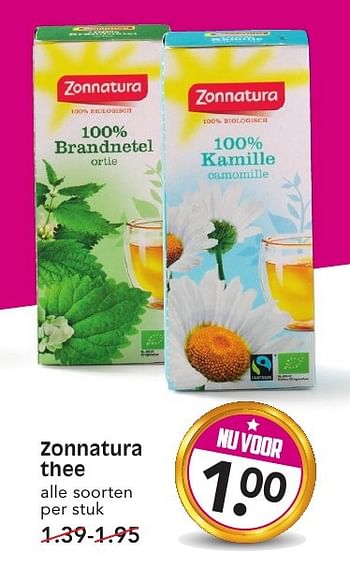 Aanbiedingen Zonnatura thee - Zonnatura - Geldig van 15/01/2017 tot 21/01/2017 bij Em-té