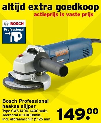 Aanbiedingen Bosch professional haakse slijper gws 1400 - Bosch - Geldig van 15/01/2017 tot 22/01/2017 bij Gamma