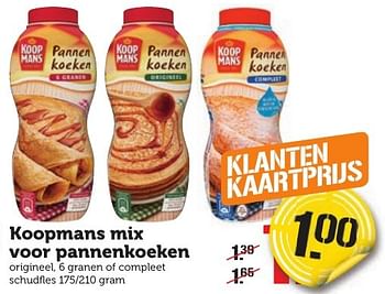 Aanbiedingen Koopmans mix voor pannenkoeken - Koopmans - Geldig van 16/01/2017 tot 22/01/2017 bij Coop