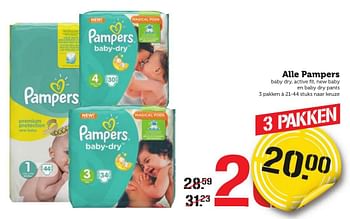 Aanbiedingen Alle pampers baby dry, active fi t, new baby en baby dry pants - Pampers - Geldig van 16/01/2017 tot 22/01/2017 bij Coop