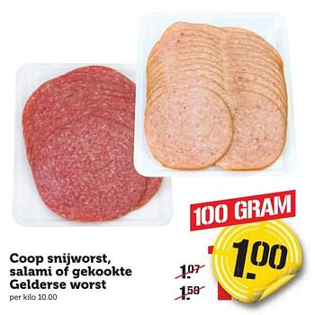 Aanbiedingen Coop snijworst, salami of gekookte gelderse worst - Huismerk - Coop - Geldig van 16/01/2017 tot 22/01/2017 bij Coop