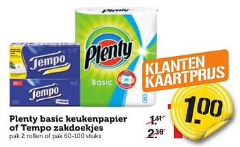 Aanbiedingen Plenty basic keukenpapier of tempo zakdoekjes - Plenty - Geldig van 16/01/2017 tot 22/01/2017 bij Coop