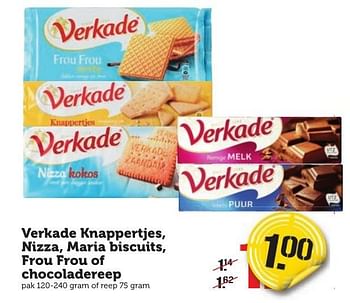 Aanbiedingen Verkade knappertjes, nizza, maria biscuits, frou frou of chocoladereep - Verkade - Geldig van 16/01/2017 tot 22/01/2017 bij Coop