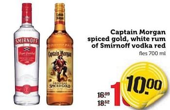 Aanbiedingen Captain morgan spiced gold, white rum of smirnoff vodka red - Huismerk - Coop - Geldig van 16/01/2017 tot 22/01/2017 bij Coop