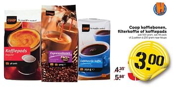 Aanbiedingen Coop koffiebonen, filterkoffie of koffiepads - Huismerk - Coop - Geldig van 16/01/2017 tot 22/01/2017 bij Coop