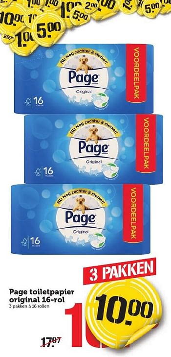 Aanbiedingen Page toiletpapier original 16-rol - Page - Geldig van 16/01/2017 tot 22/01/2017 bij Coop