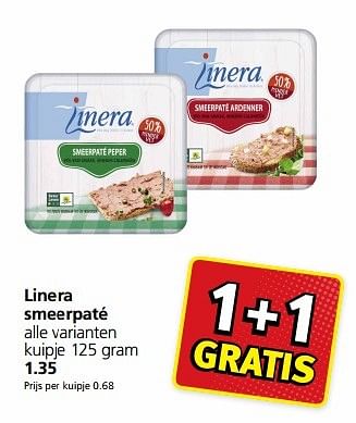 Aanbiedingen Linera smeerpaté - Linera - Geldig van 16/01/2017 tot 22/01/2017 bij Jan Linders