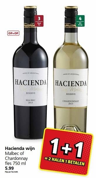 Aanbiedingen Hacienda wijn malbec of chardonnay - Rode wijnen - Geldig van 16/01/2017 tot 22/01/2017 bij Jan Linders