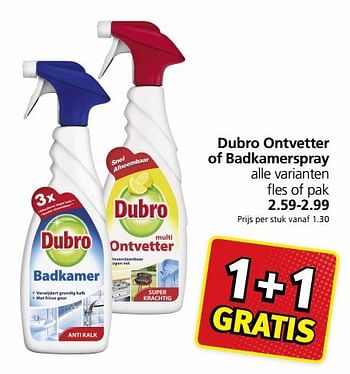 Aanbiedingen Dubro ontvetter of badkamerspray - dubro - Geldig van 16/01/2017 tot 22/01/2017 bij Jan Linders