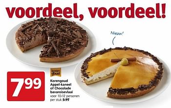 Aanbiedingen Korengoud appel-kaneel of chocolade bavaroisevlaai - Korengoud - Geldig van 16/01/2017 tot 22/01/2017 bij Jan Linders