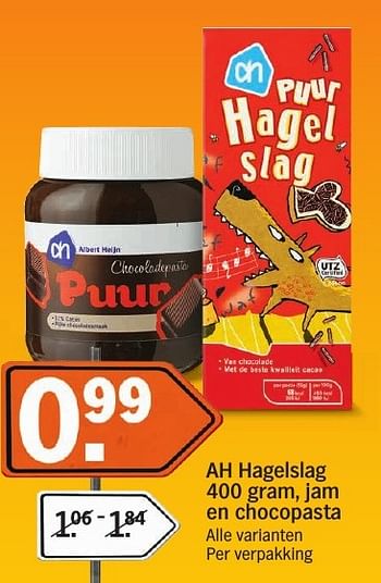 Aanbiedingen Ah hagelslag , jam en chocopasta - Huismerk - Albert Heijn - Geldig van 16/01/2017 tot 22/01/2017 bij Albert Heijn