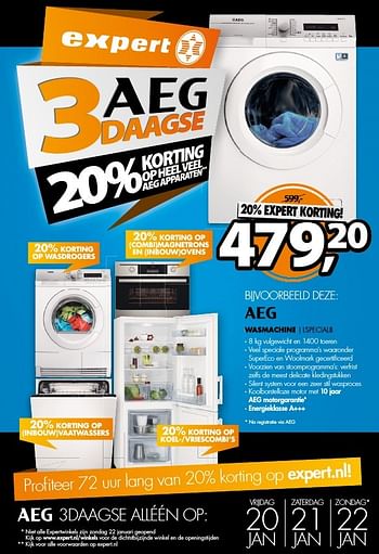 Aanbiedingen Aeg wasmachine lspecial8 - AEG - Geldig van 20/01/2017 tot 22/01/2017 bij Expert
