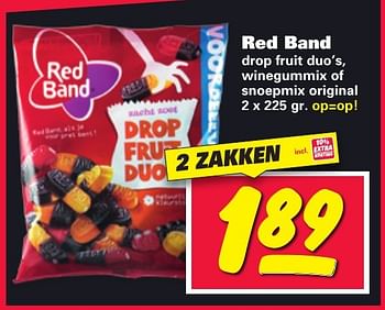 Aanbiedingen Red band drop fruit duo`s, winegummix of snoepmix original - Red band - Geldig van 16/01/2017 tot 22/01/2017 bij Nettorama