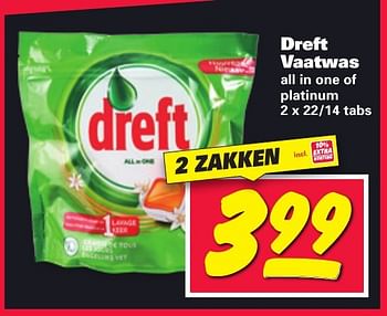 Aanbiedingen Dreft vaatwas all in one of platinum - Dreft - Geldig van 16/01/2017 tot 22/01/2017 bij Nettorama