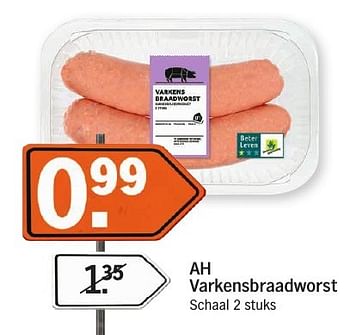 Aanbiedingen Ah varkensbraadworst - Huismerk - Albert Heijn - Geldig van 16/01/2017 tot 22/01/2017 bij Albert Heijn