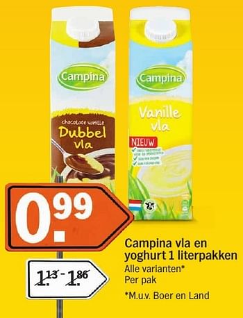 Aanbiedingen Campina vla en yoghurt - Campina - Geldig van 16/01/2017 tot 22/01/2017 bij Albert Heijn