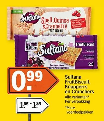 Aanbiedingen Sultana fruitbiscuit, knapperrs en crunchers - Sultana - Geldig van 16/01/2017 tot 22/01/2017 bij Albert Heijn