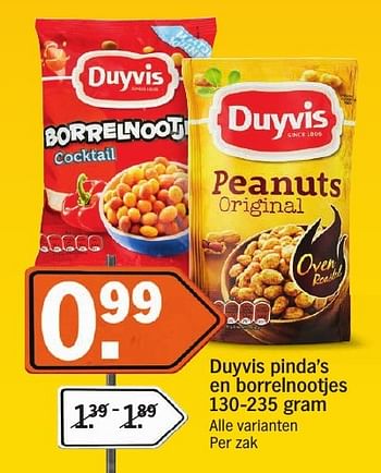 Aanbiedingen Duyvis pinda`s en borrelnootjes - Duyvis - Geldig van 16/01/2017 tot 22/01/2017 bij Albert Heijn