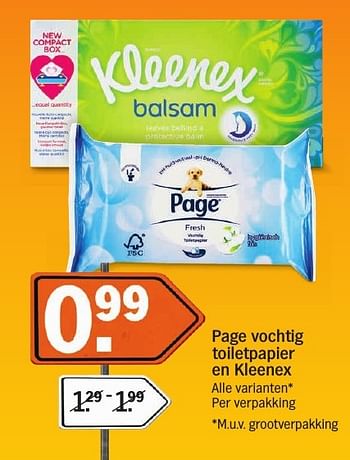 Aanbiedingen Page vochtig toiletpapier en kleenex - Kleenex - Geldig van 16/01/2017 tot 22/01/2017 bij Albert Heijn
