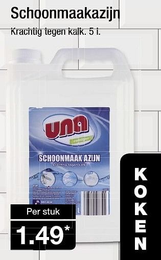 Aanbiedingen Schoonmaakazijn - Una - Geldig van 15/01/2017 tot 22/01/2017 bij Aldi