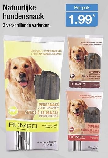 Aanbiedingen Natuurlijke hondensnack - Romeo - Geldig van 15/01/2017 tot 22/01/2017 bij Aldi