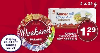 Aanbiedingen Kinderchocolade met cereals - Kinder - Geldig van 15/01/2017 tot 22/01/2017 bij Aldi