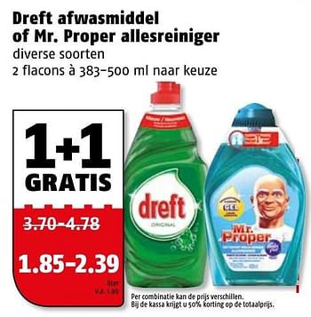 Aanbiedingen Dreft afwasmiddel of mr. proper allesreiniger - Dreft - Geldig van 16/01/2017 tot 22/01/2017 bij Poiesz