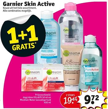 Aanbiedingen Dagcrème ultralift 50 ml en micellair water gevoelige huid - Garnier - Geldig van 17/01/2017 tot 22/01/2017 bij Kruidvat