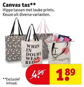 Aanbiedingen Canvas tas - Huismerk - Kruidvat - Geldig van 17/01/2017 tot 22/01/2017 bij Kruidvat